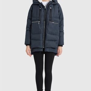 NWT Navy OROLAY Hooded Puffer Jacket